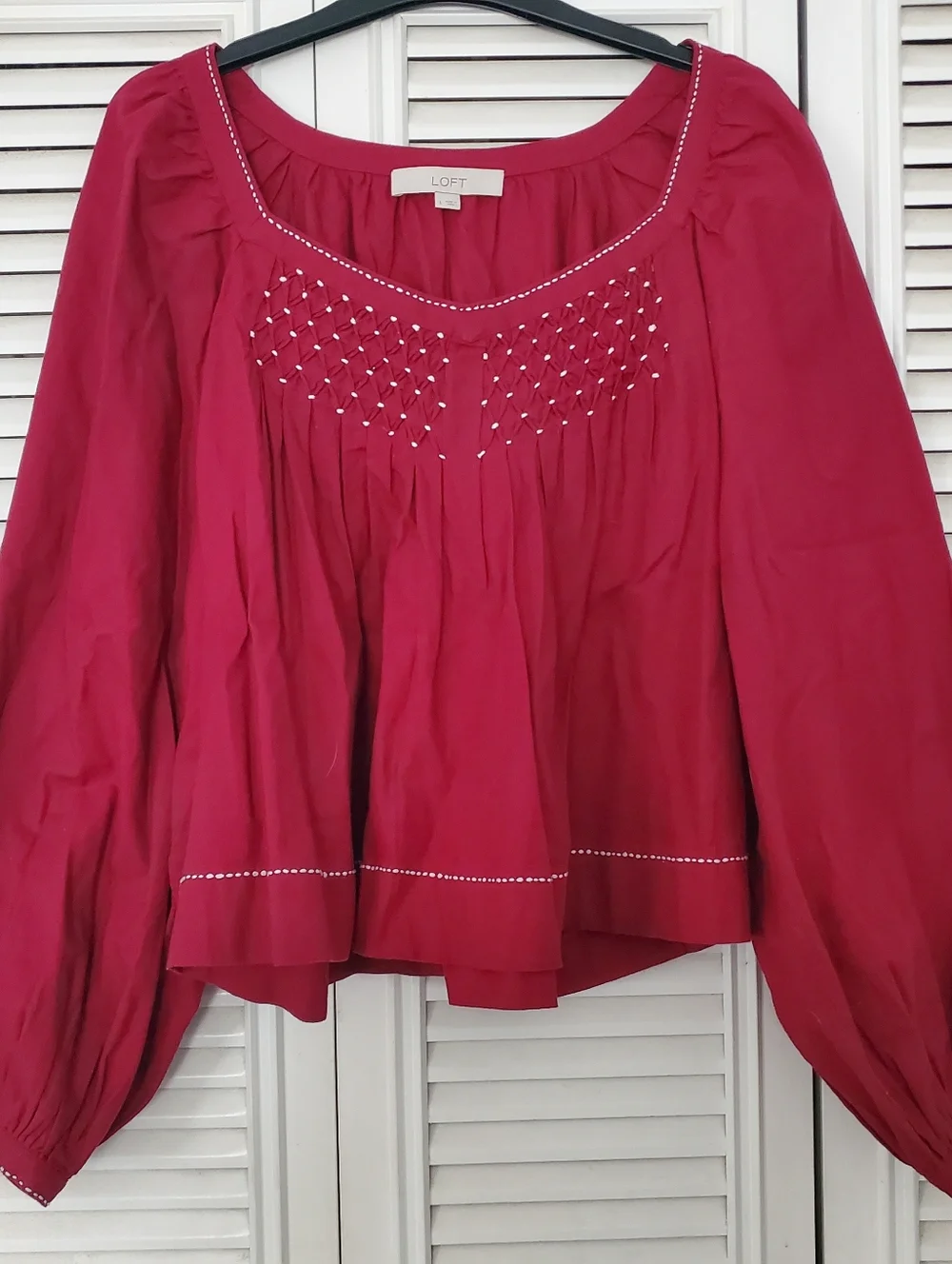 LOFT Raspberry Red Embroidered Peasant Top - Picture 1 of 5